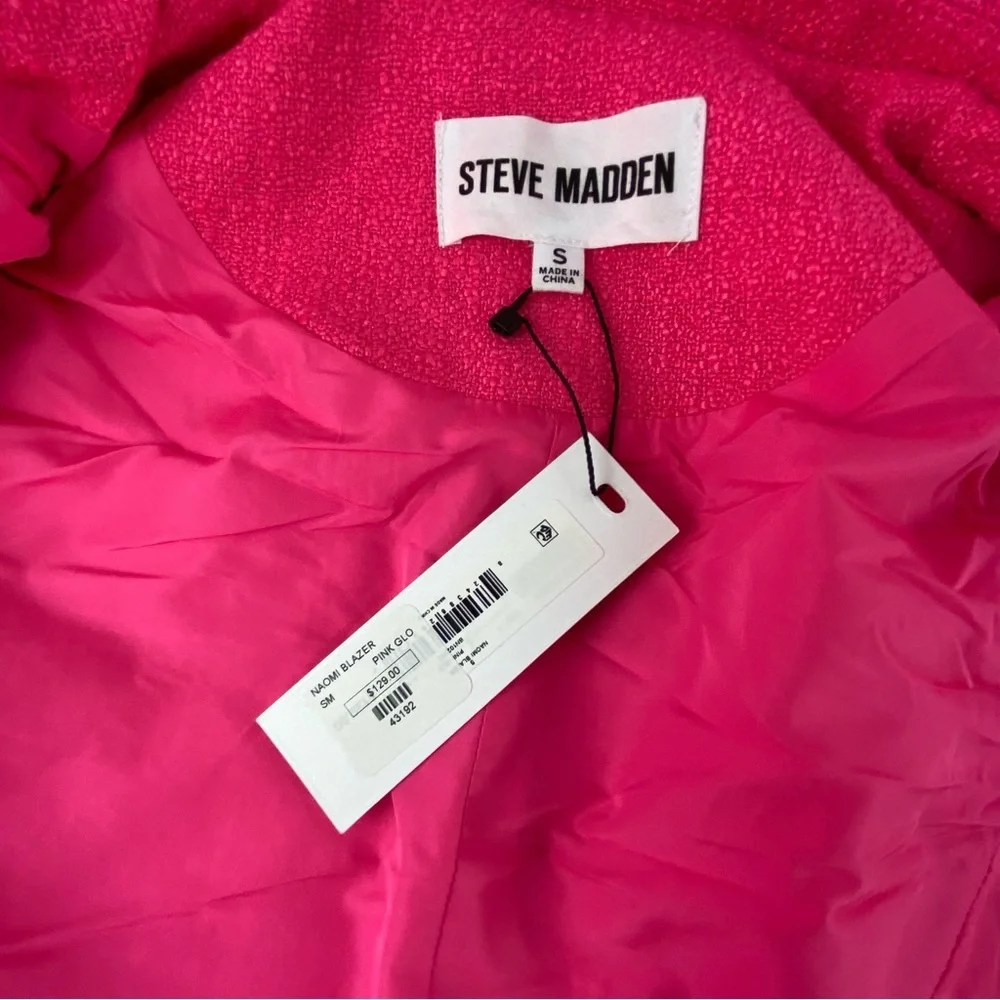 Steve Madden Naomi Hot Pink Fringed Tweed Blazer